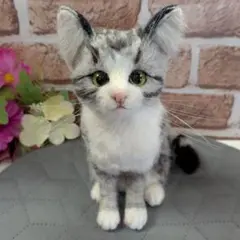 羊毛フェルト猫 サバトラ仔猫ちゃんハンドメイド