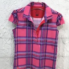 NL138 ルコック ピンク チェック柄 半袖ポロシャツ レディース L