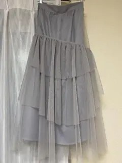 ロング チュール ティアードスカート フレアスカート アシンメトリー