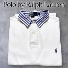 ポロバイラルフローレン ストライプ襟 ポロシャツ L 白 半袖