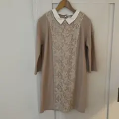 favori レースデザイン 襟付きワンピース