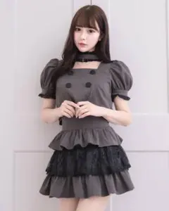 d*7様 pium ビジューカーデ×チェックワンピセット チャコール×ブラック