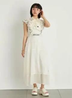 MARY CHANT フリルノースリーブマキシワンピース　訳あり