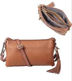 イマイバッグ・レザー ショルダーバッグ タッセル付き　キャメル【新品タグ付き】