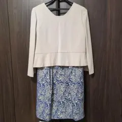 BEAMS 長袖トップス ブルー花柄ワンピース　セットアップ