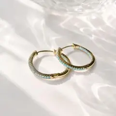 フープピアス ゴールド ターコイズブルー シルバー925 K18 5A 
