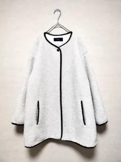 SHIPS　ノーカラーボアコート　FREE　ライトベージュ