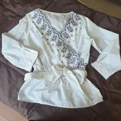 any SiS 刺繍入りストライプブラウス