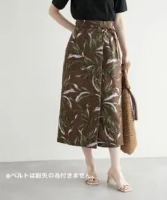 ROPE' PICNIC◆紐ベルト無し◆麻調ボタニカル柄スカート◆ブラウン◆38