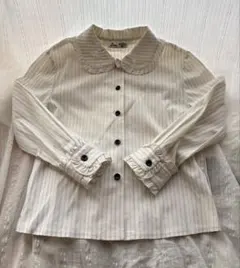 フリルブラウス　フォーマルブラウス　120サイズ　白　ストライプ