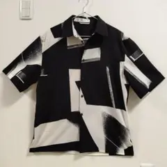ZARA メンズ 半袖シャツ モノトーン 総柄 Mのサムネイル