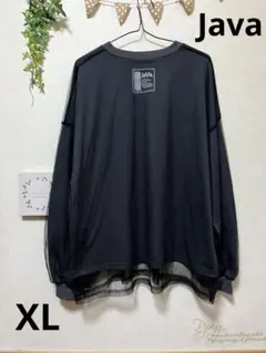 Java 長袖 カットソー チュール 重ね着風 ブラック XL