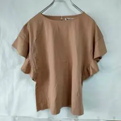 【タグ付】OPAQUE.CLIP 半袖ブラウス　綿素材　無地　キャメル　L