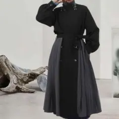 HARE ハレ バイカラープリーツコート ブラック グレー チェスターコート