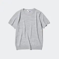 【未使用】UNIQLO メリノクルーネックセーター 半袖 グレー XL