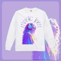 ロングスリーブ Tシャツ ミュージック ヘッドホン ネオンカラー