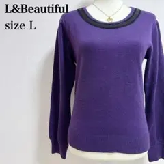 エルアンドビューティフル 襟元ビーズライン装飾 ラウンドネック ニットセーター