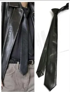 新品　ブラックレザー スリムタイ　ユニセックス