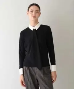 【美品】ヒロココシノ　洗える/日本製　アセテートドライポンチブラウス38のサムネイル