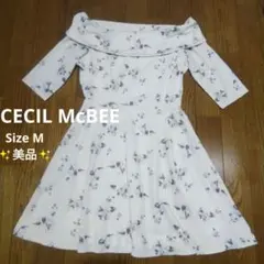 CECIL McBEE 花柄オフショルダー七分袖ミニワンピース M