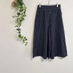 ［Mixthr］ストライプガウチョパンツ（M）ネイビー　ワイド
