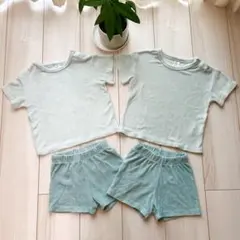 H＆M ②コットンパイルTシャツ＆ショートパンツ92cm×上下
