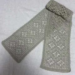 ストール　ミニマフラー　かぎ針編み　ハンドメイド　薄いグリーンのサムネイル
