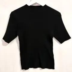 GRL グレイル リブニット トップス Lサイズ ブラック 五分袖 ニットのみ