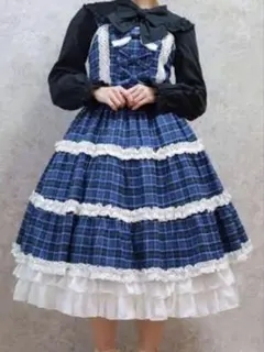 axes femme タータンチェック ジャンスカ ブルー