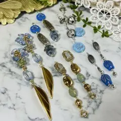 ブルーアンティーク調フラワーピアス　まとめ売り