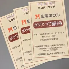 広島/広電ボウル ボーリング4名1ゲーム無料券×3枚 株主優待券 （5/25迄）