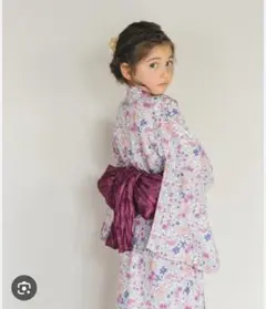 ペアマノン　子供用 花柄 浴衣 帯付き120㎝　美品