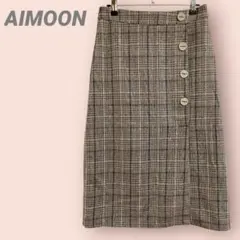 新品AIMOON チェックスカート　ミドル丈　ボタン　前スリット　レディース/L