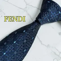 FENDI フェンディ ネクタイ ネイビー ブルー ズッキーノ 小紋柄