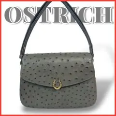 高級 オーストリッチ 本革 2way ハンドバッグ ショルダーバッグ グレー