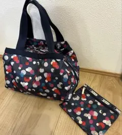 レスポートサック トートバッグ 水玉 紺色 青 ポーチ付き