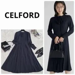 CELFORDセルフォード小倉優子プリントリボンノースリーブワンピース38