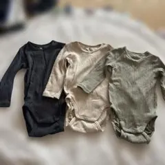 H&M 長袖リブボディスーツ 3枚セット 80