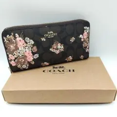 【新品/箱付】★COACH コーチ 長財布 シグネチャー×花柄★ブラウン
