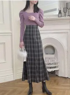 チェック柄 マーメイドロングスカートのサムネイル