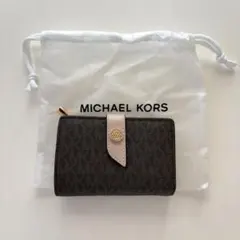 MICHAEL KORS 二つ折り財布 シグネチャー柄　ダークブラウン×ピンク