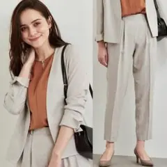 麻調合繊 ノーラペルジャケット テーパード パンツ セットアップ カチリラ