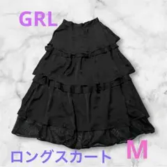 GRL グレイル　サテン×メッシュティアードスカート　黒 M 『gn122』