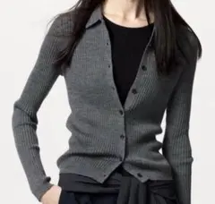 UNIQLO エクストラファインメリノ リブポロカーディガン　グレー