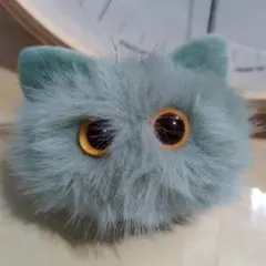 キーホルダー　ミントグリーン　バッグチャーム　猫　ふわふわ　もこもこ　ジャラ付♡
