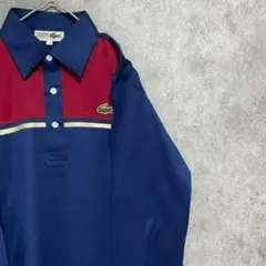 80S 希少　ラコステ　lacoste ポロシャツ　メンズ　ネイビー　古着　刺繍