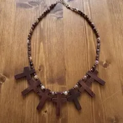 十字架 y2k ロザリオ 木製 クリスタル necklace archive