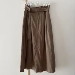 ユニクロ　UNIQLO 麻スカート　Mサイズ　茶色リネン　ベルト付き　ロング