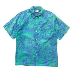 古着 USA製 ゴーベアフット コットン アロハシャツ メンズL グリーン