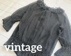 ヴィンテージ⭐︎シフォンブラウス、フリル襟、ドット柄、シースルー、レトロ、トップス